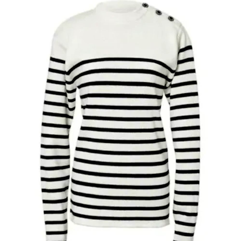 Millstrand Co. Adrie Nautical Sailor Striped Wool Button Detail Pullover Sweater